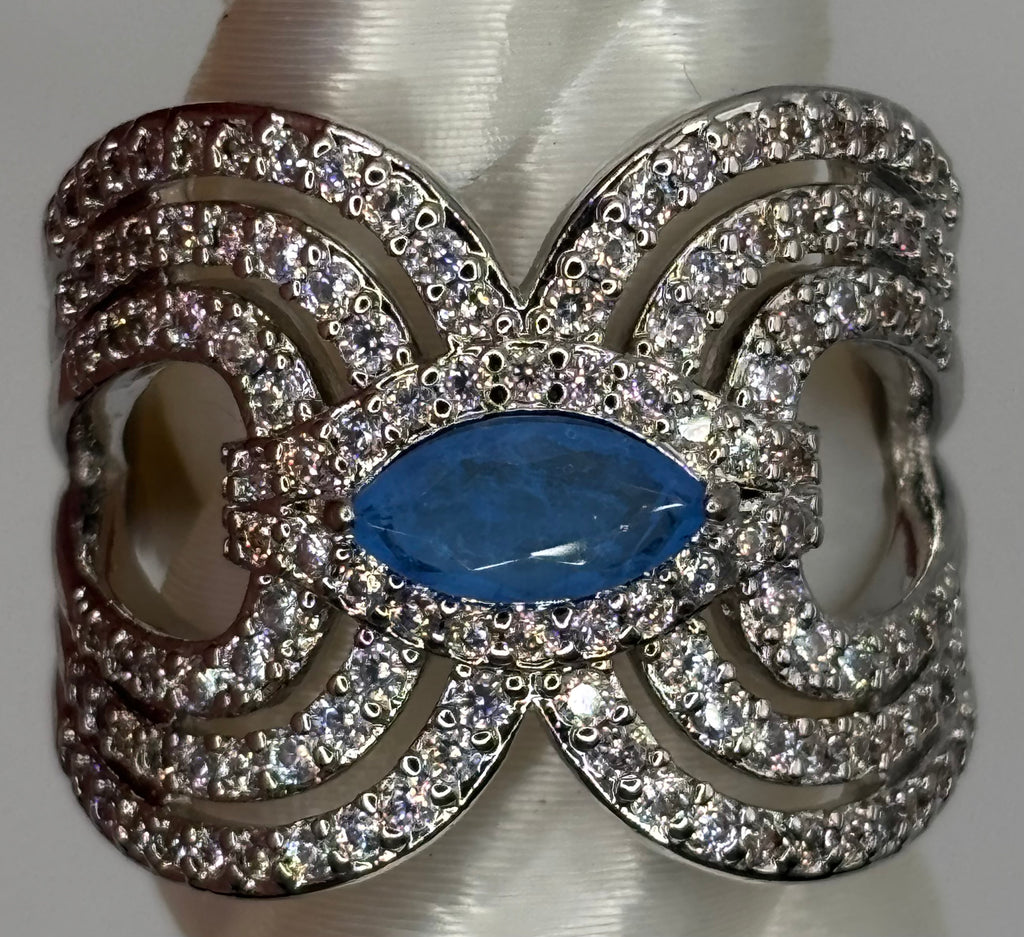 BP Blue Spinel Rhodium Ring Size 7
