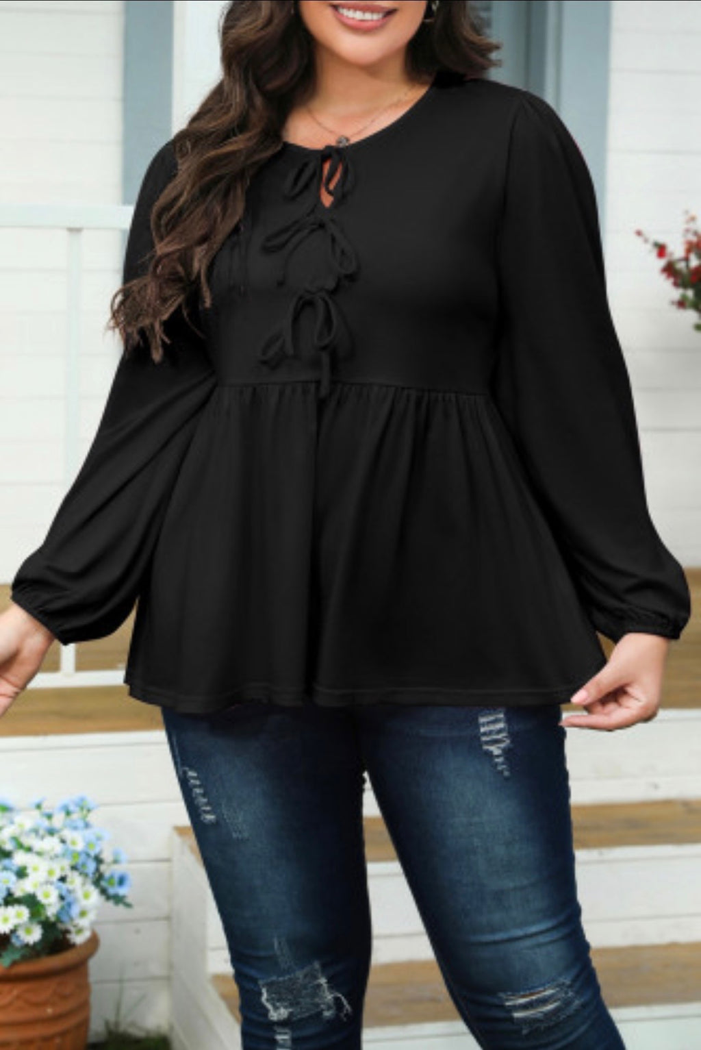 Black Bow Long Sleeve Top