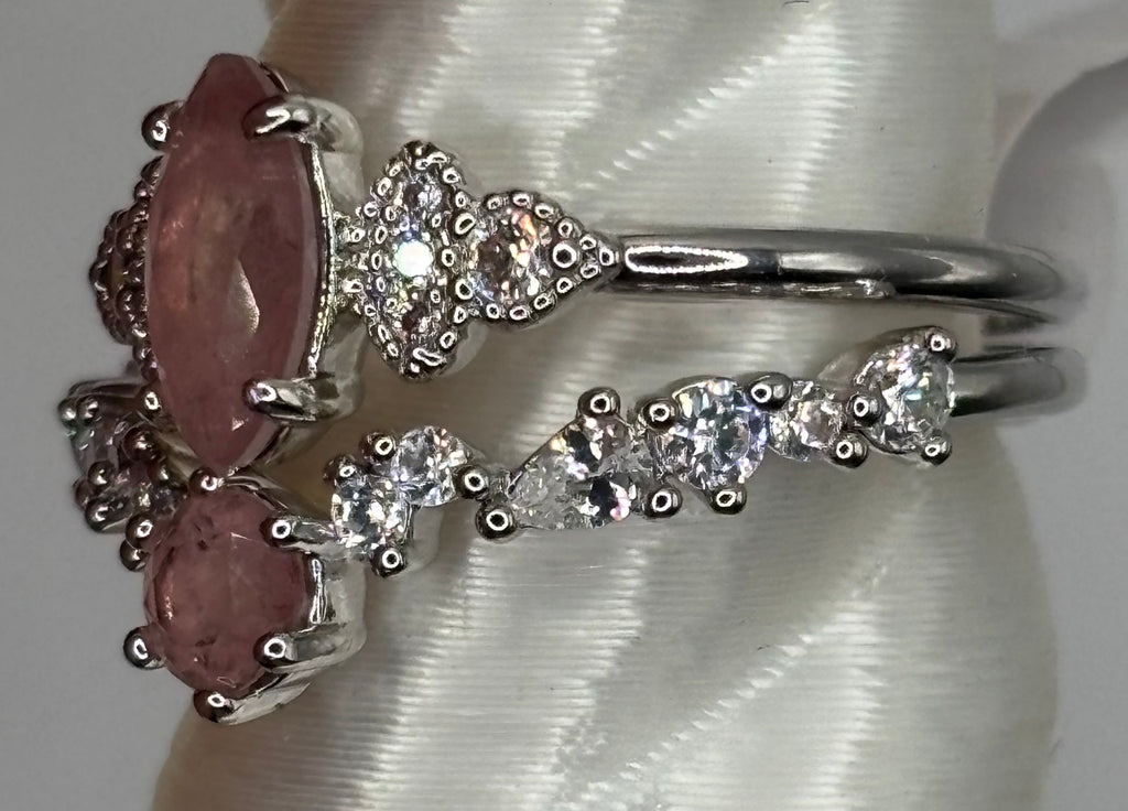 BP Rose Quartz Rhodium Ring Size 7