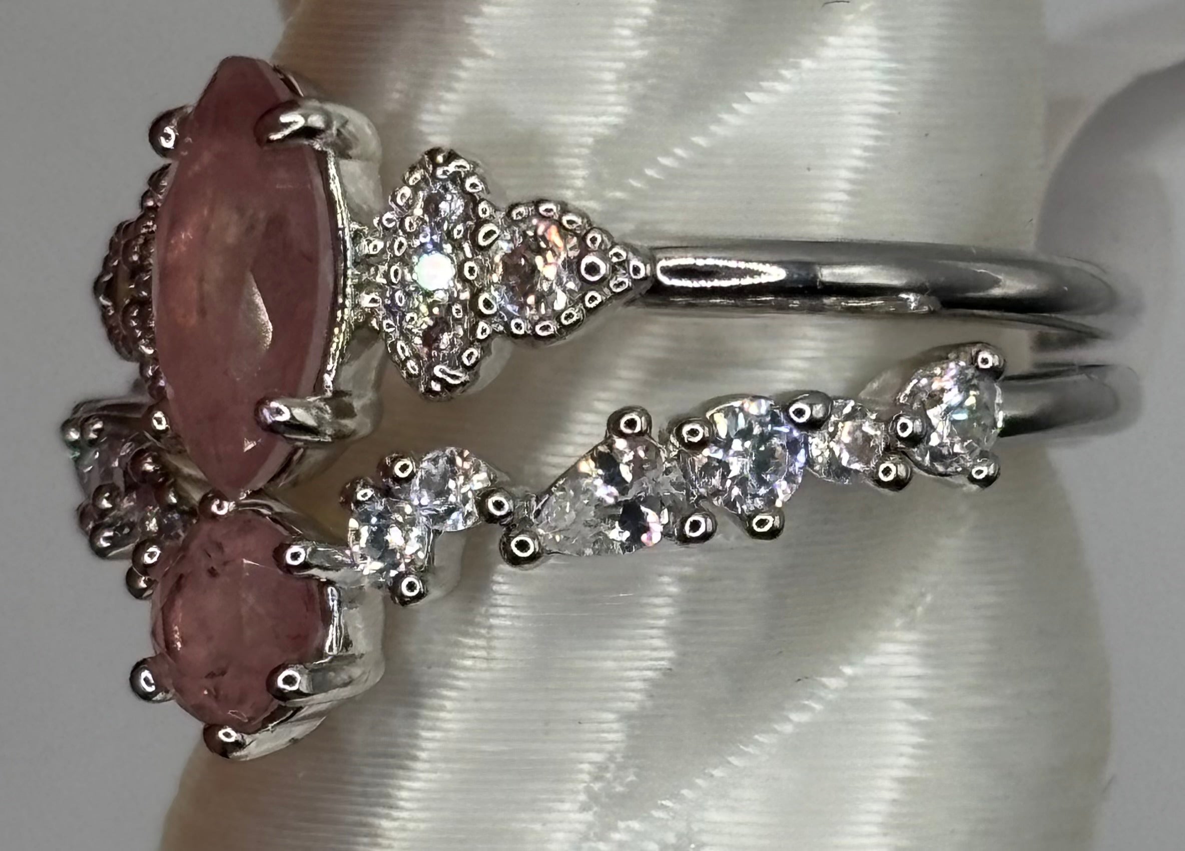 BP Rose Quartz Rhodium Ring Size 7