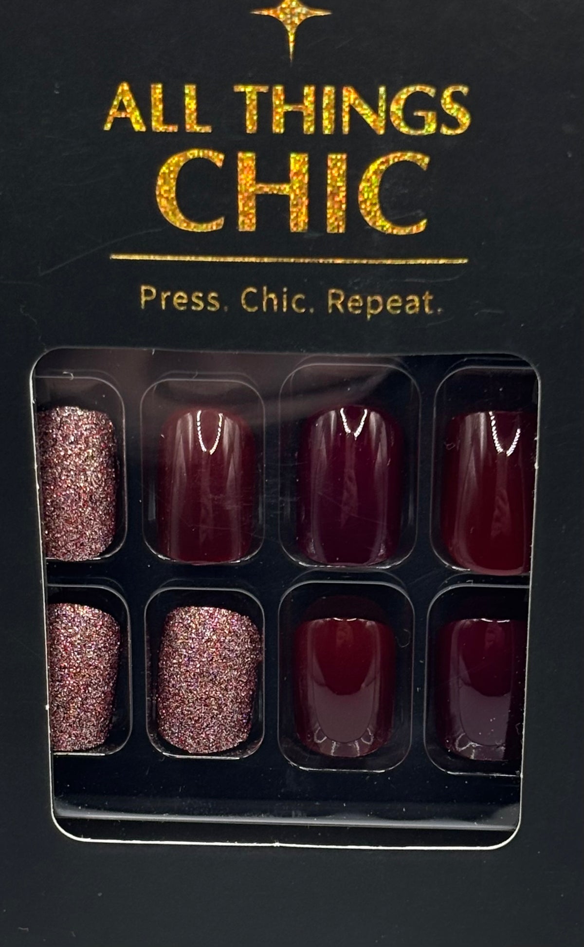 Cranberry Sparkle Press-On Nails Short