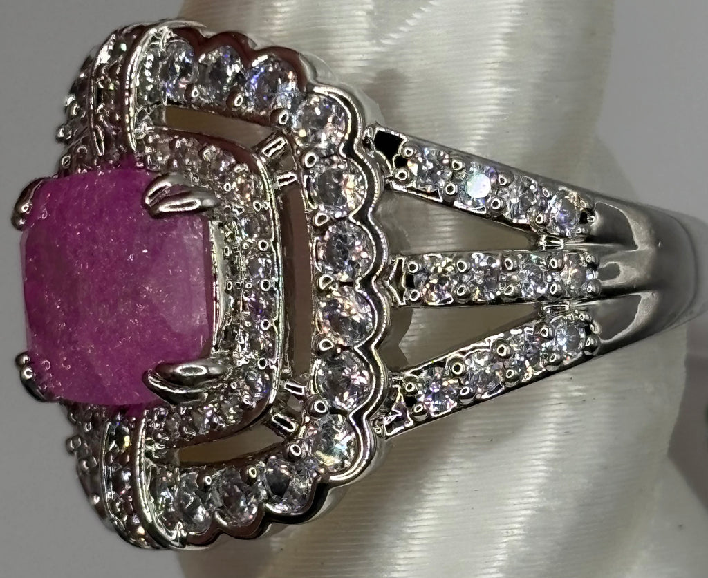 BP Pink Ice Crystal Rhodium Ring Size 8