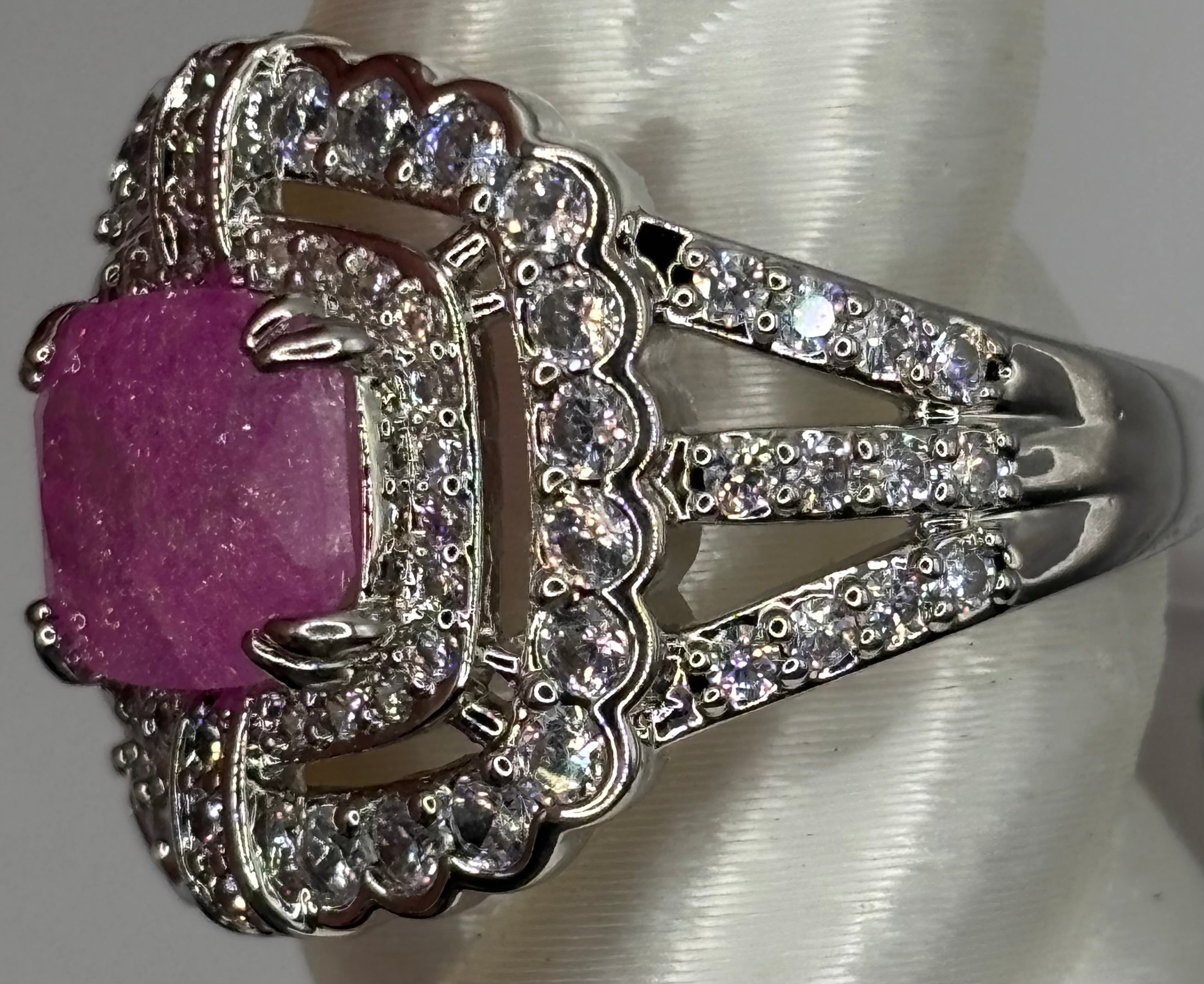 BP Pink Ice Crystal Rhodium Ring Size 8