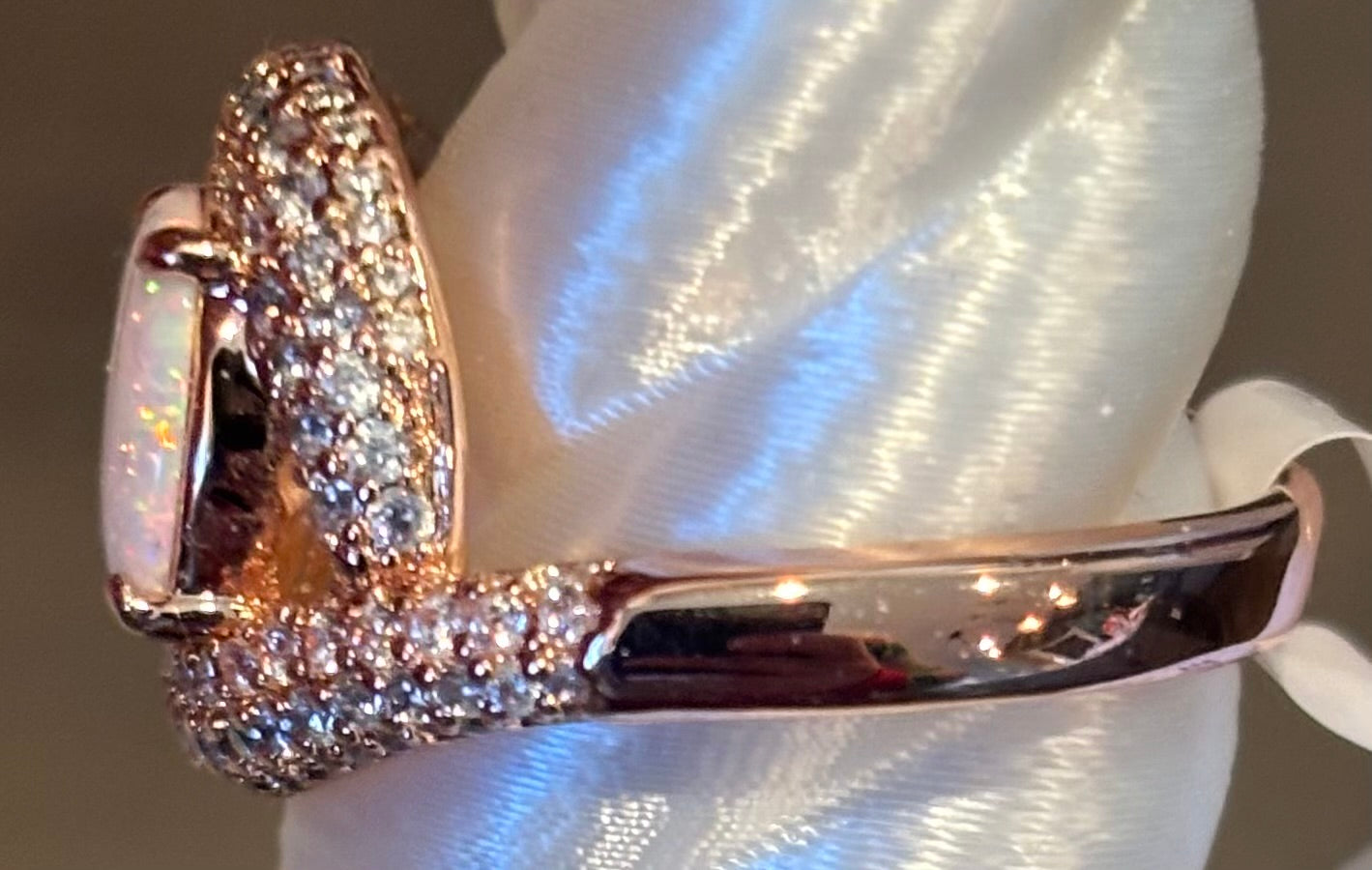 BP White Opal Rose Gold Ring Size 9