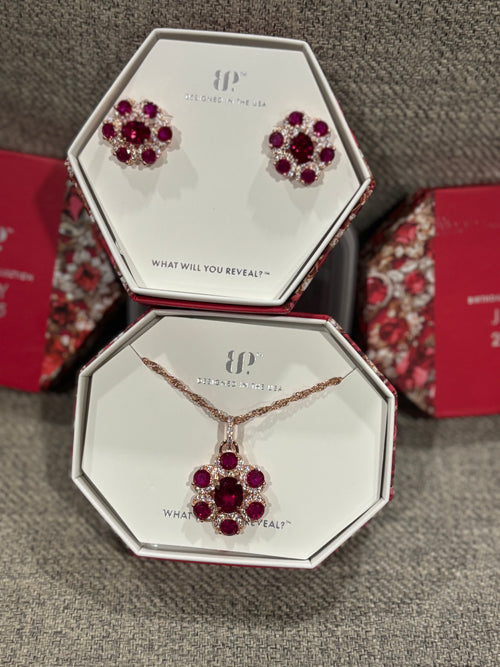 Bomb Party July 2025 Ruby Bliss Necklace and Forever in Bloom Earring Set