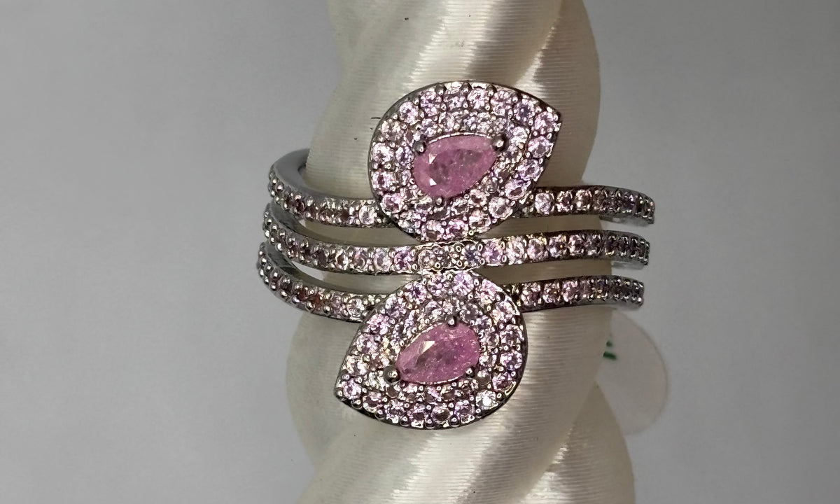 BP Rose Quartz Rhodium Ring Size 8