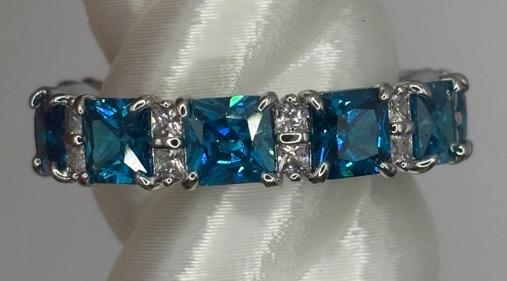 BP Aqua Blue Spinel Rhodium Ring Size 11