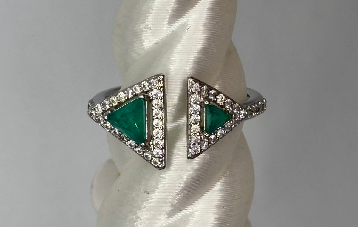 BP Brazilian Emerald Rhodium Ring Size 7