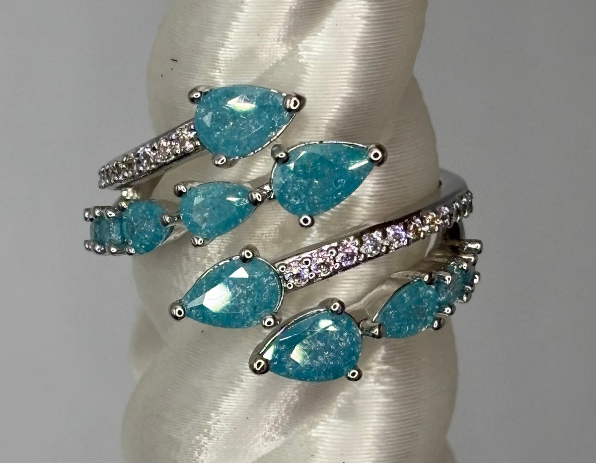 BP Blue Ice Crystal Rhodium Ring Size 8