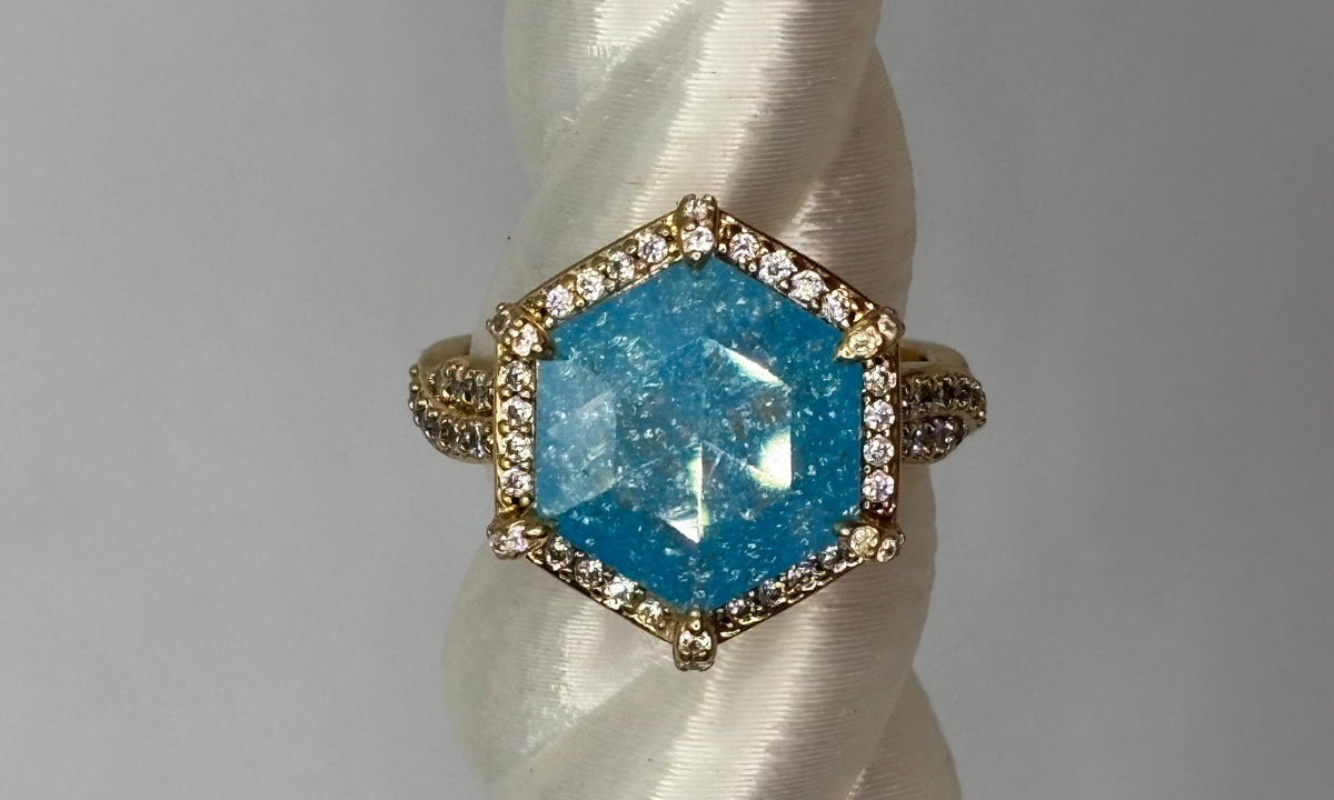 BP Blue Ice Crystal Gold Ring Size 6