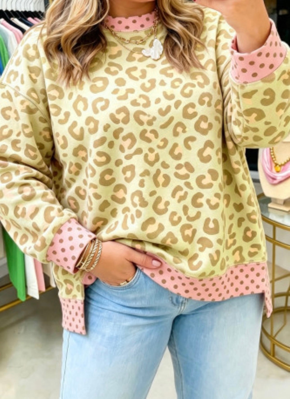 Plus Size Leopard Print Long Sleeve Top