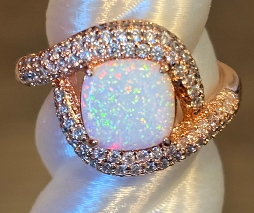 BP White Opal Rose Gold Ring Size 9