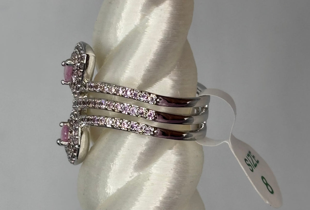 BP Rose Quartz Rhodium Ring Size 8