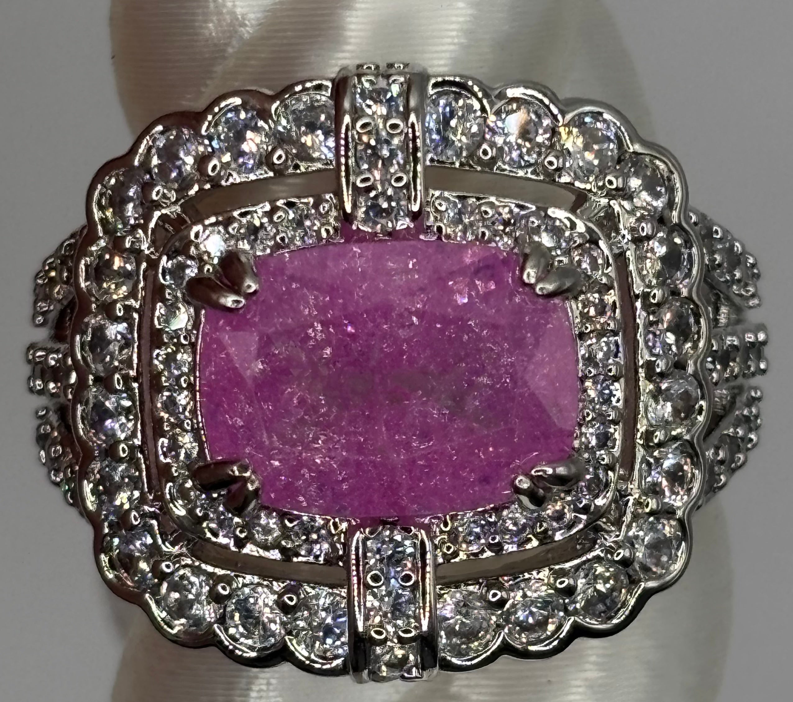 BP Pink Ice Crystal Rhodium Ring Size 8