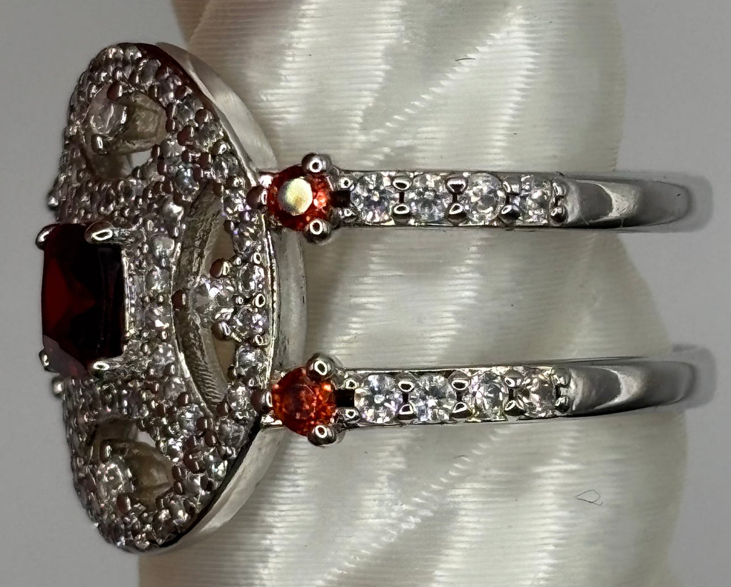 BP Garnet Rhodium Ring Size 7