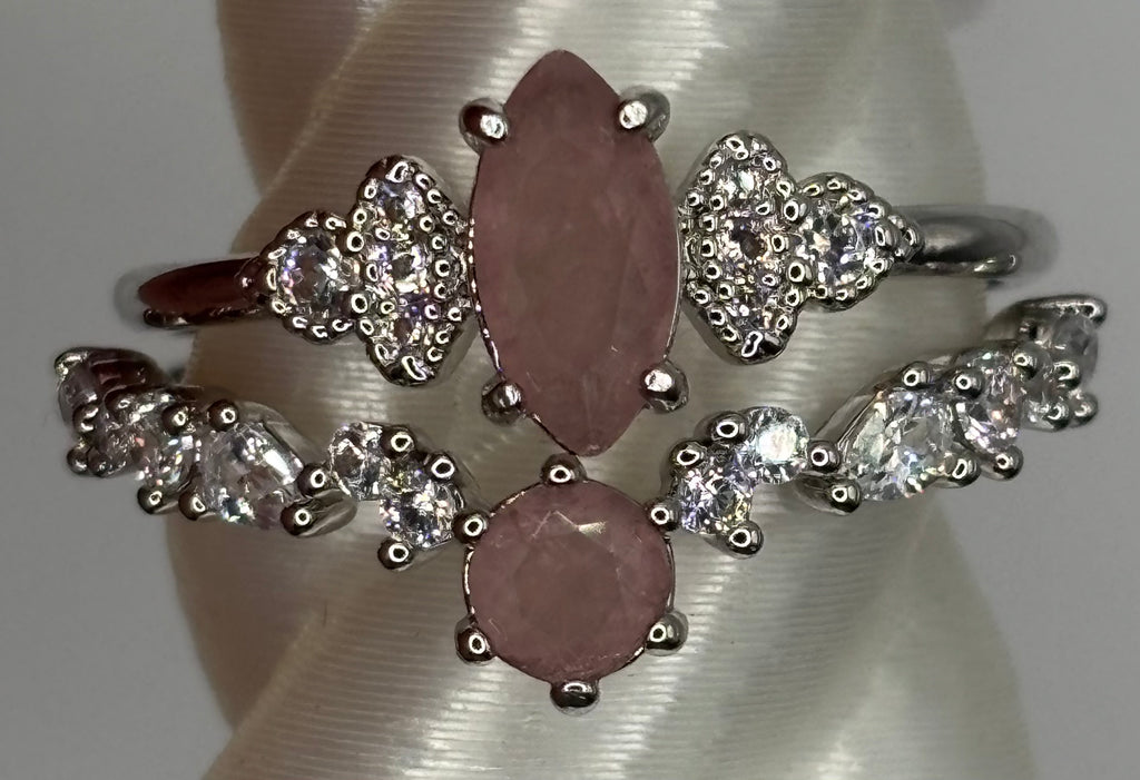 BP Rose Quartz Rhodium Ring Size 7