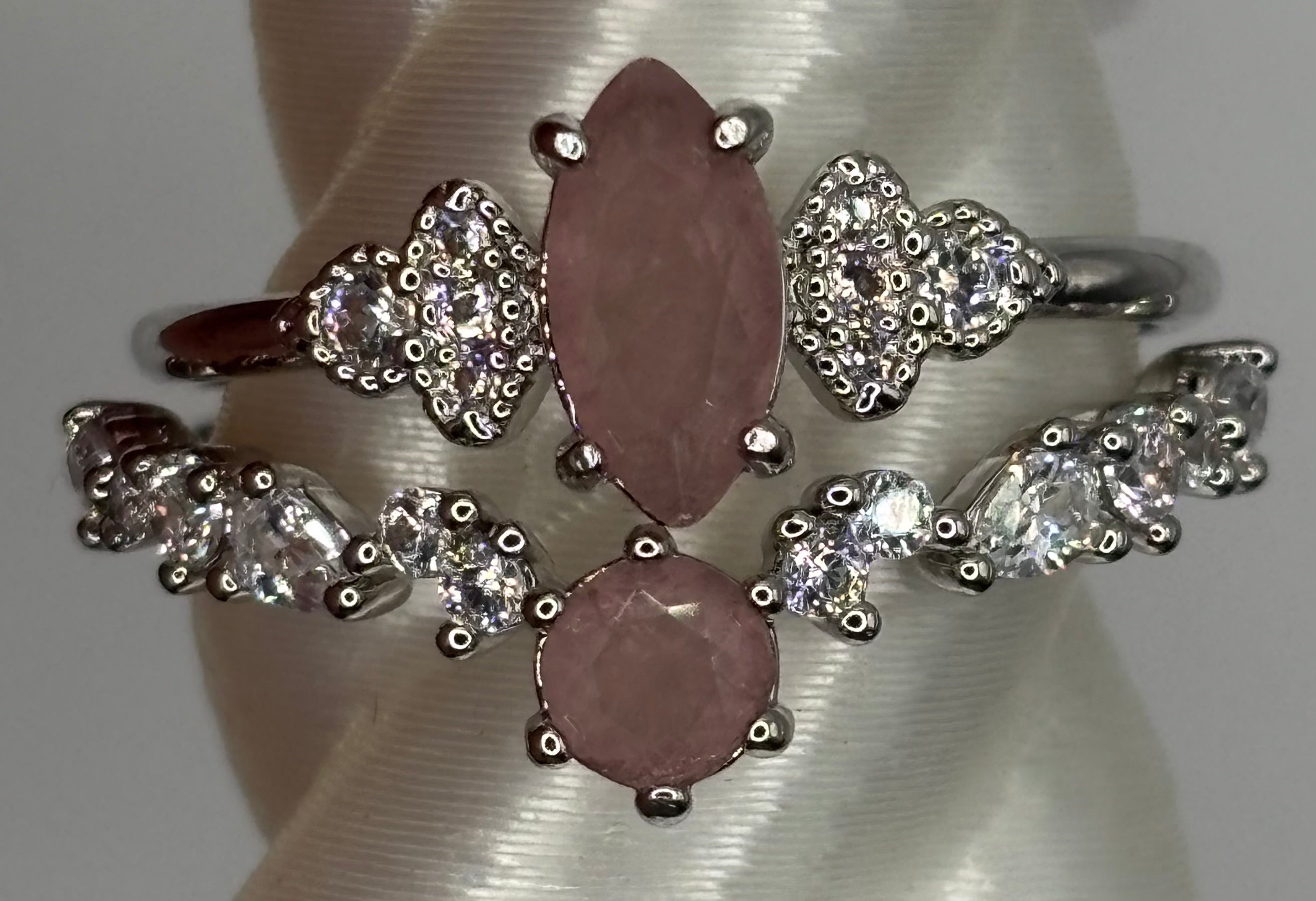 BP Rose Quartz Rhodium Ring Size 7
