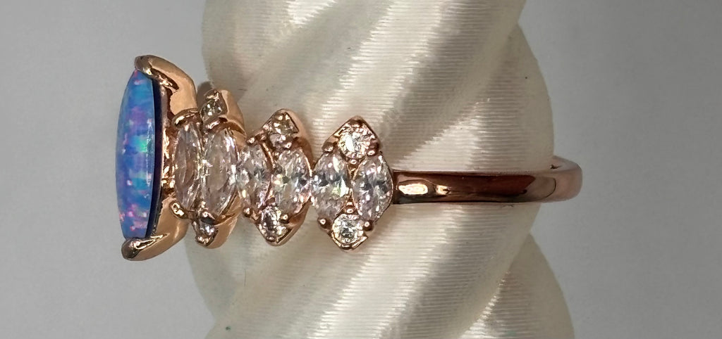 BP Blue Fire Opal Rose Gold Ring Size 11