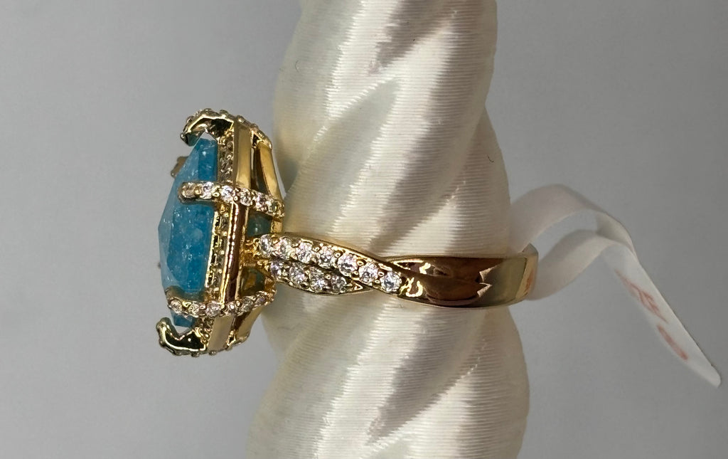 BP Blue Ice Crystal Gold Ring Size 6