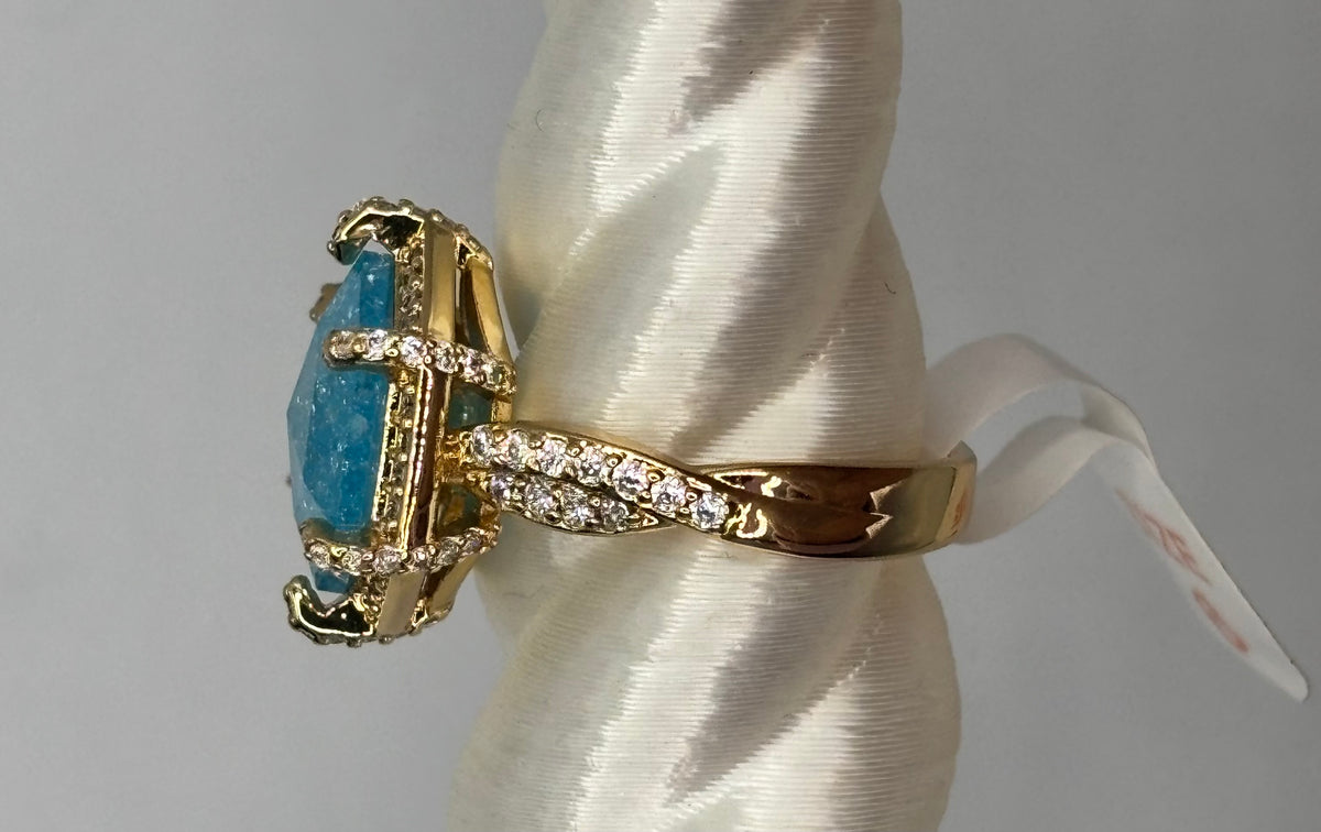 BP Blue Ice Crystal Gold Ring Size 6