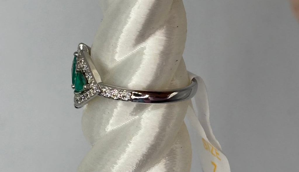 BP Brazilian Emerald Rhodium Ring Size 7