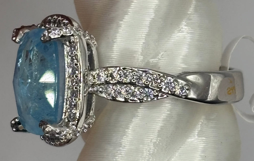 BP Blue Topaz Rhodium Ring Size 7