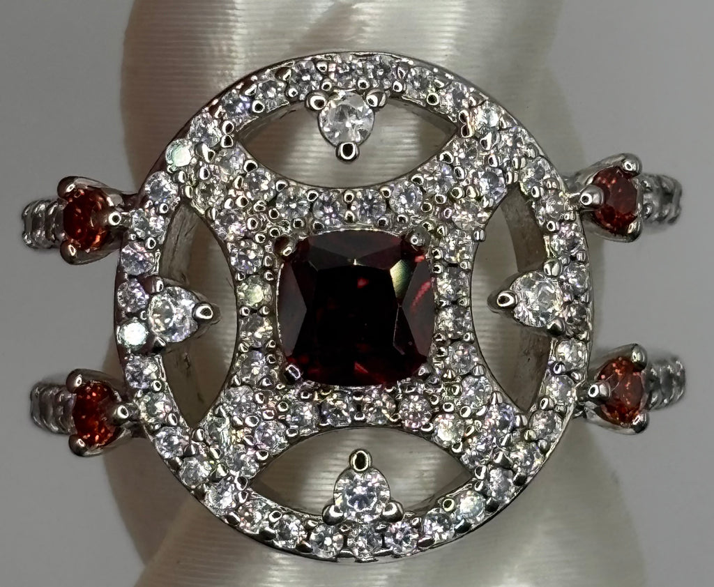 BP Garnet Rhodium Ring Size 7