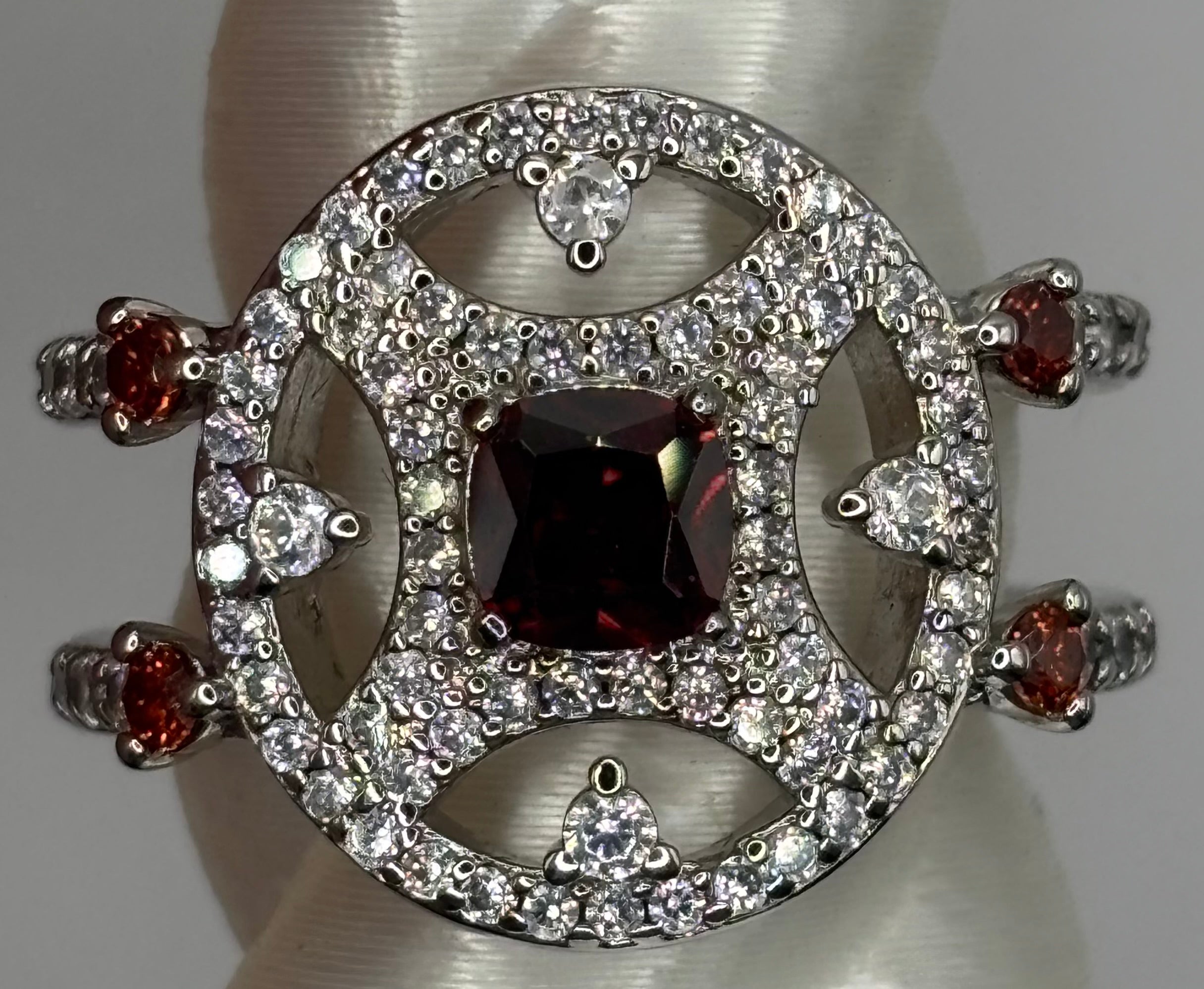 BP Garnet Rhodium Ring Size 7