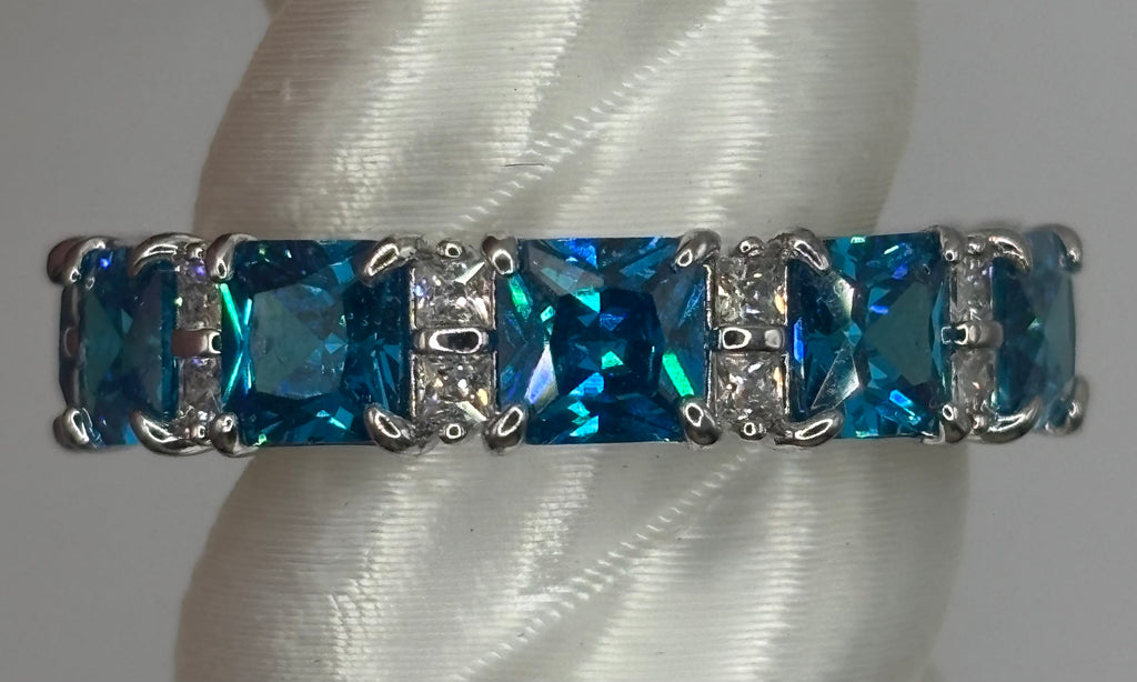 BP Aqua Blue Spinel Rhodium Ring Size 11