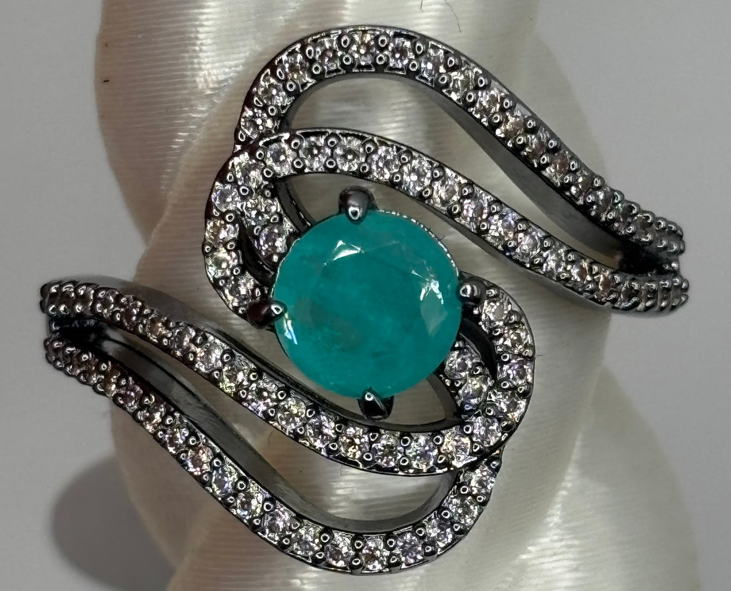 BP Blue Quartz Hematite Ring Size 8