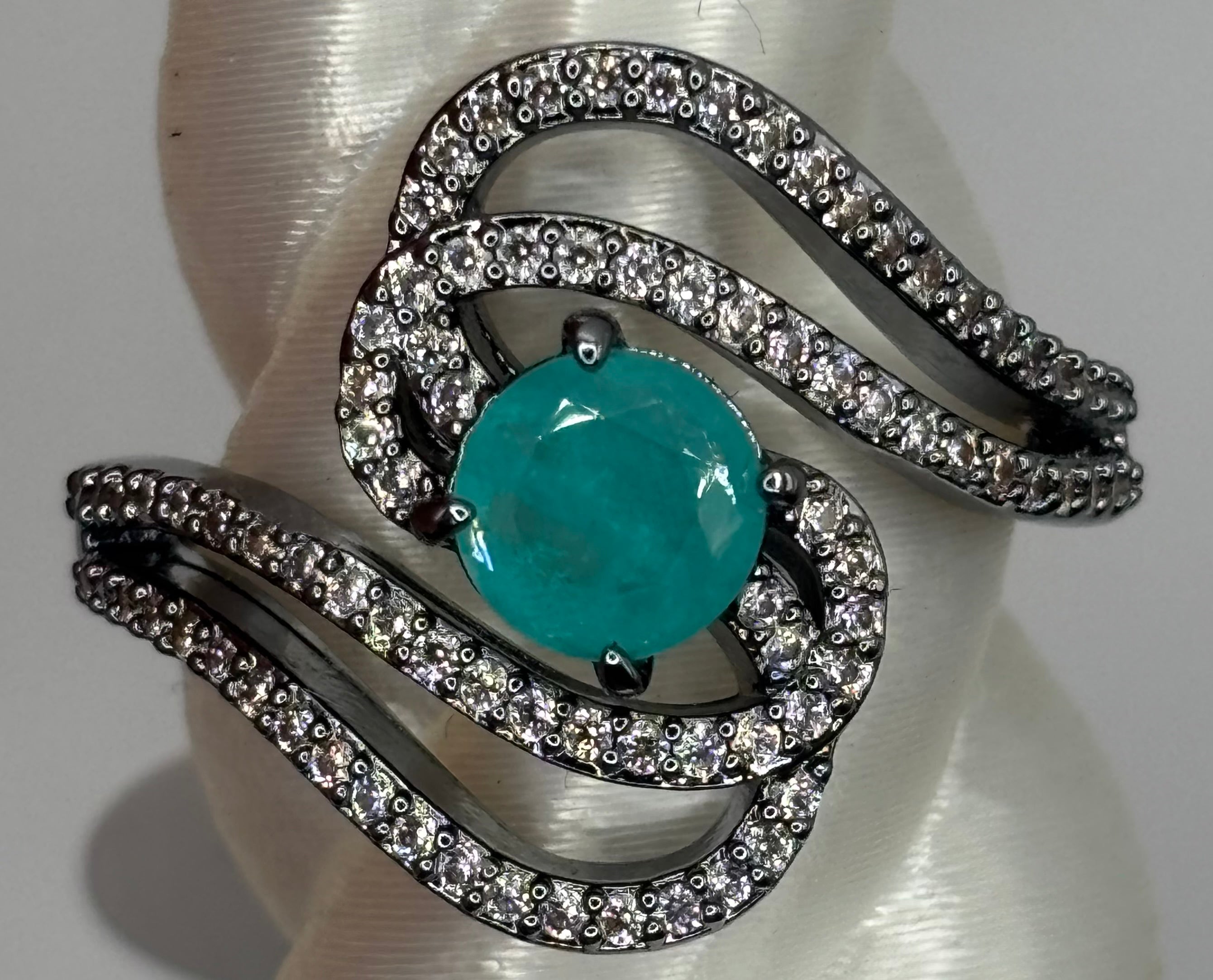 BP Blue Quartz Hematite Ring Size 8