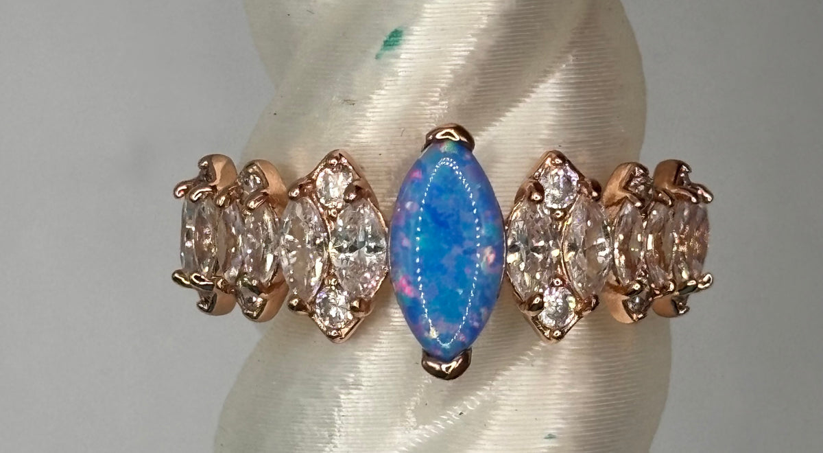 BP Blue Fire Opal Rose Gold Ring Size 11