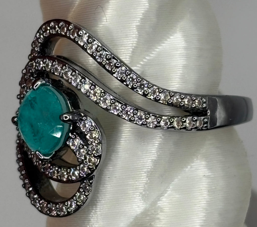 BP Blue Quartz Hematite Ring Size 8