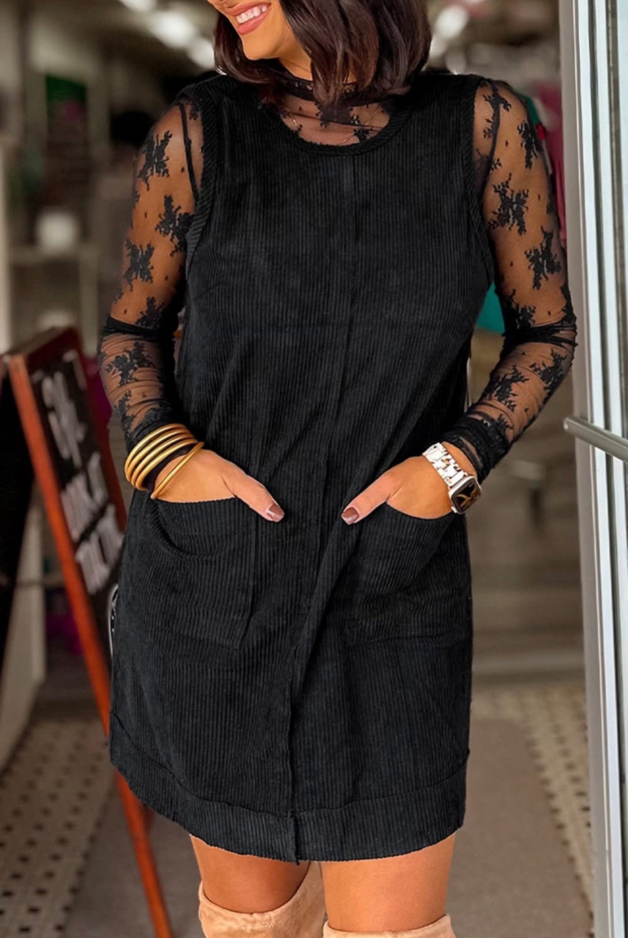 Corduroy Black Dress