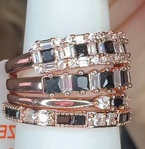 Delicates Soft Fires in the Deep Dark - Rose Gold Black Onyx CZ Size 6