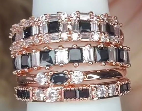 Delicates Soft Fires in the Deep Dark - Rose Gold Black Onyx CZ Size 6