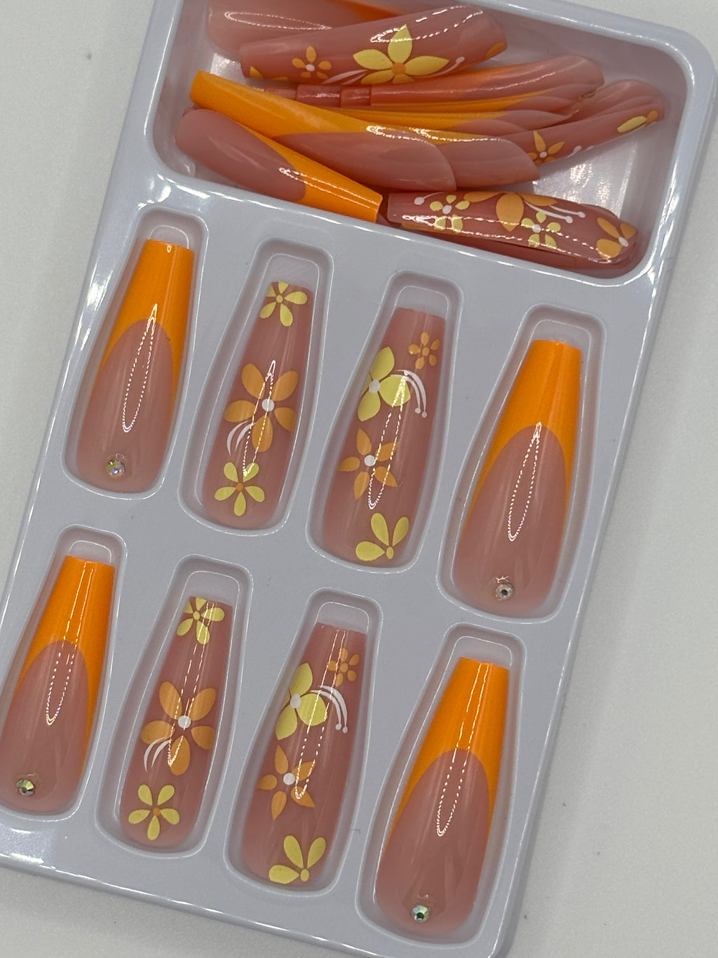 Orange Blossoms Press On Nails Long