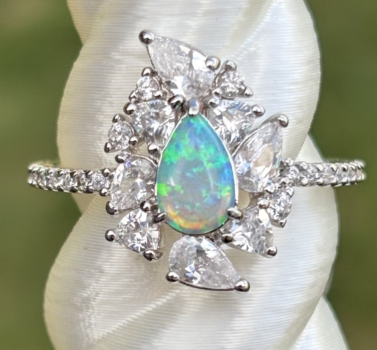 BP Aqua Fire Opal Rhodium Ring Size 9