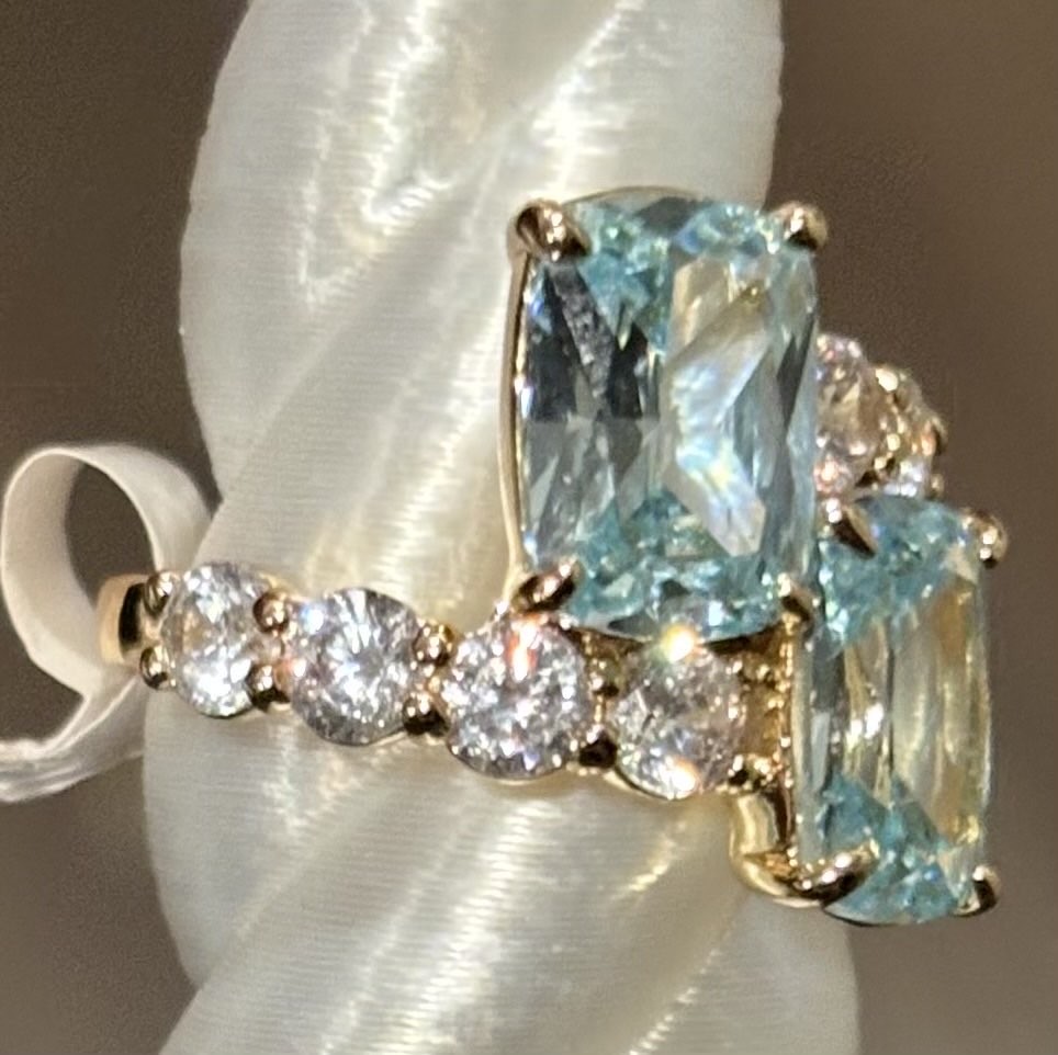 BP Aquamarine Cubic Zirconia Gold Ring Size 5