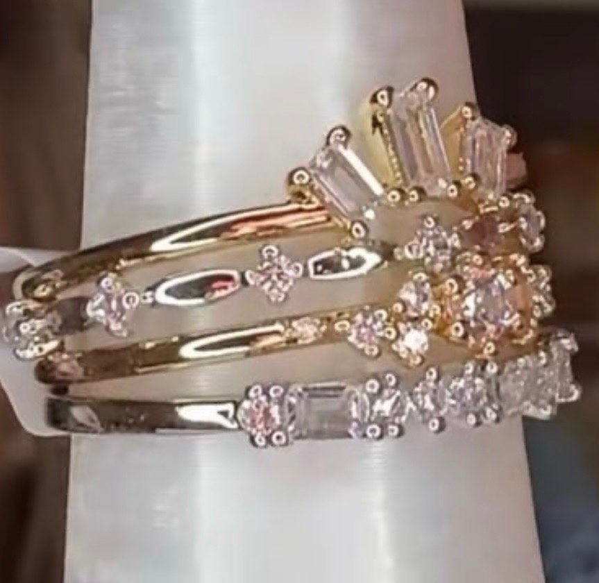 Delicates Stars Breathing Softness Into Night -Gold & Rhodium CZ Size 8