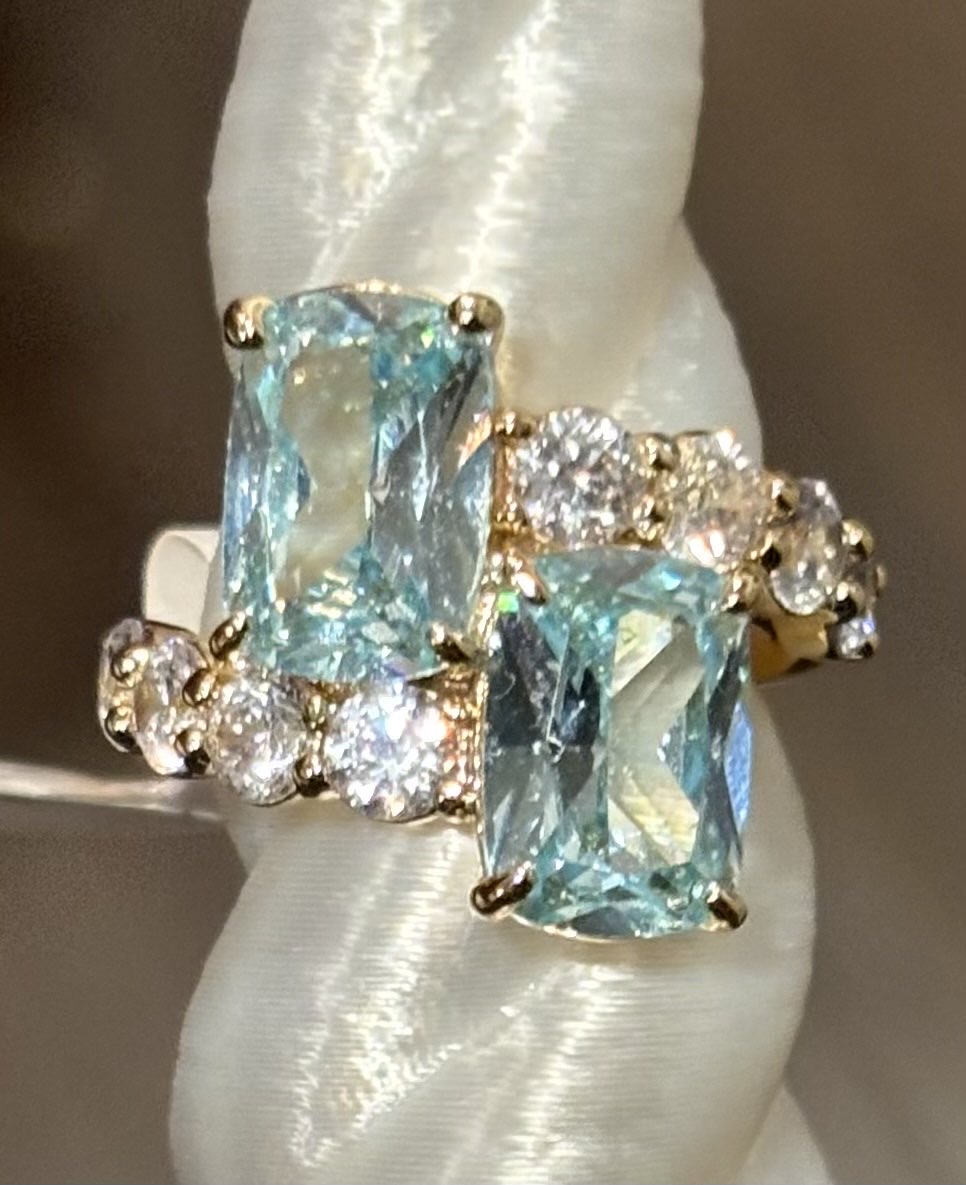 BP Aquamarine Cubic Zirconia Gold Ring Size 5