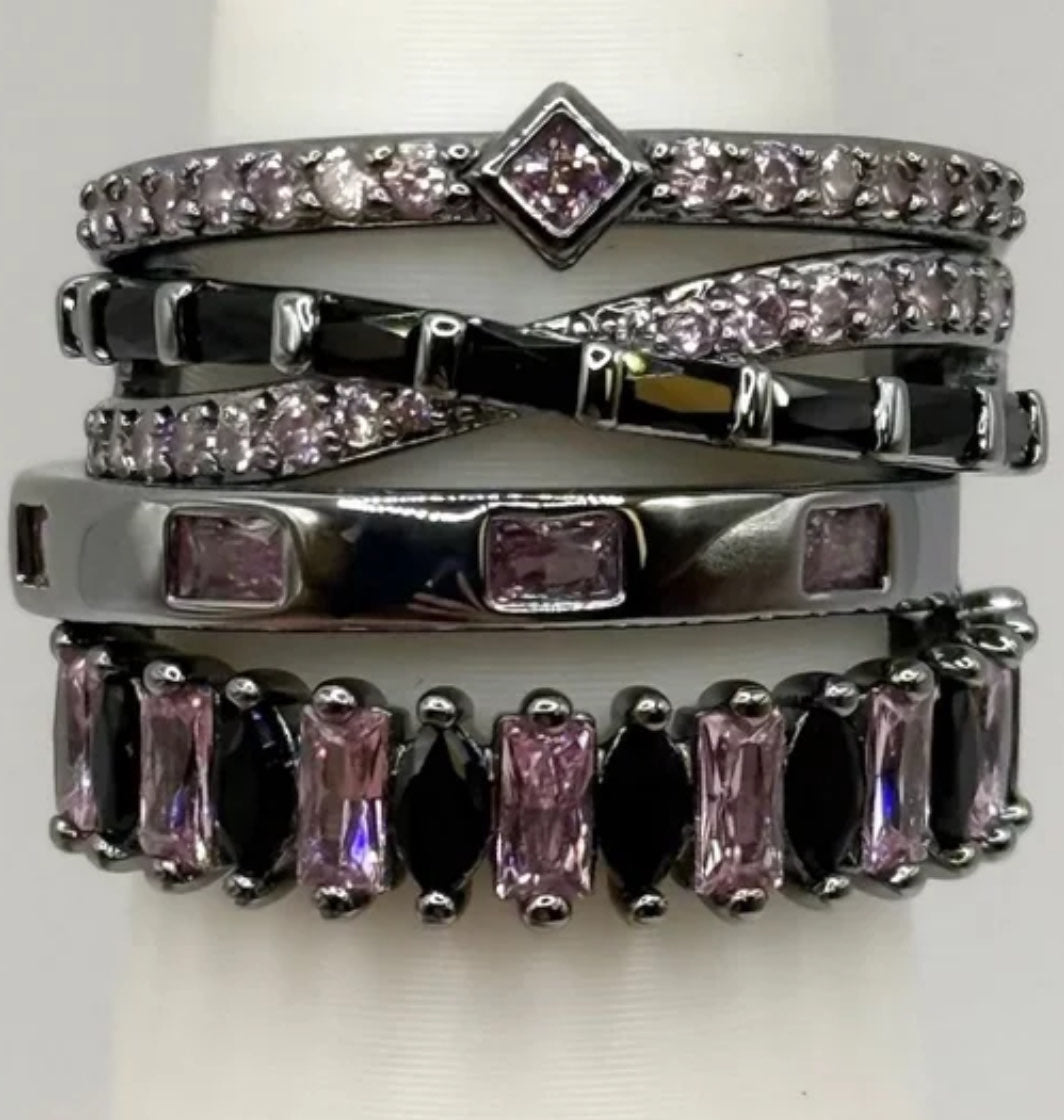 Delicates Embrace the Gentle Exception- Hematite Black Onyx & Rose Quartz Size 8