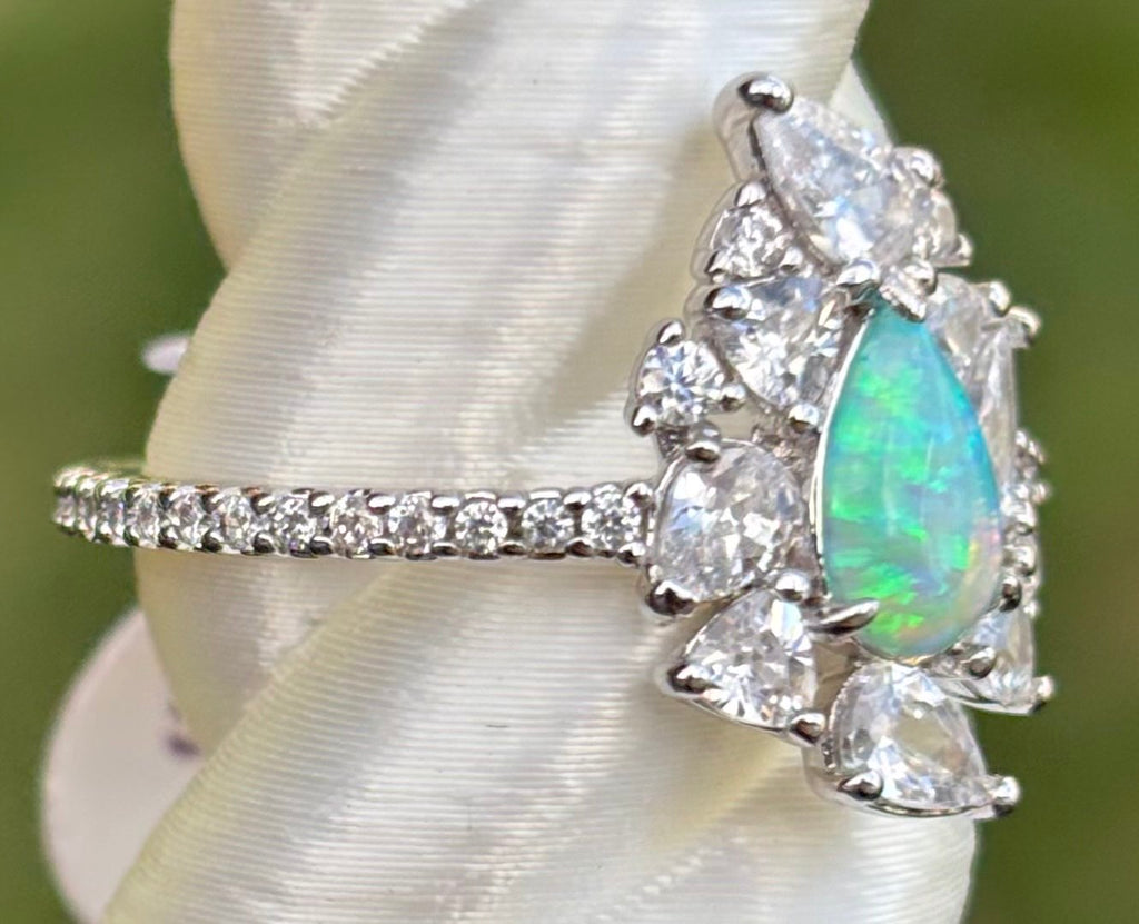 BP Aqua Fire Opal Rhodium Ring Size 9